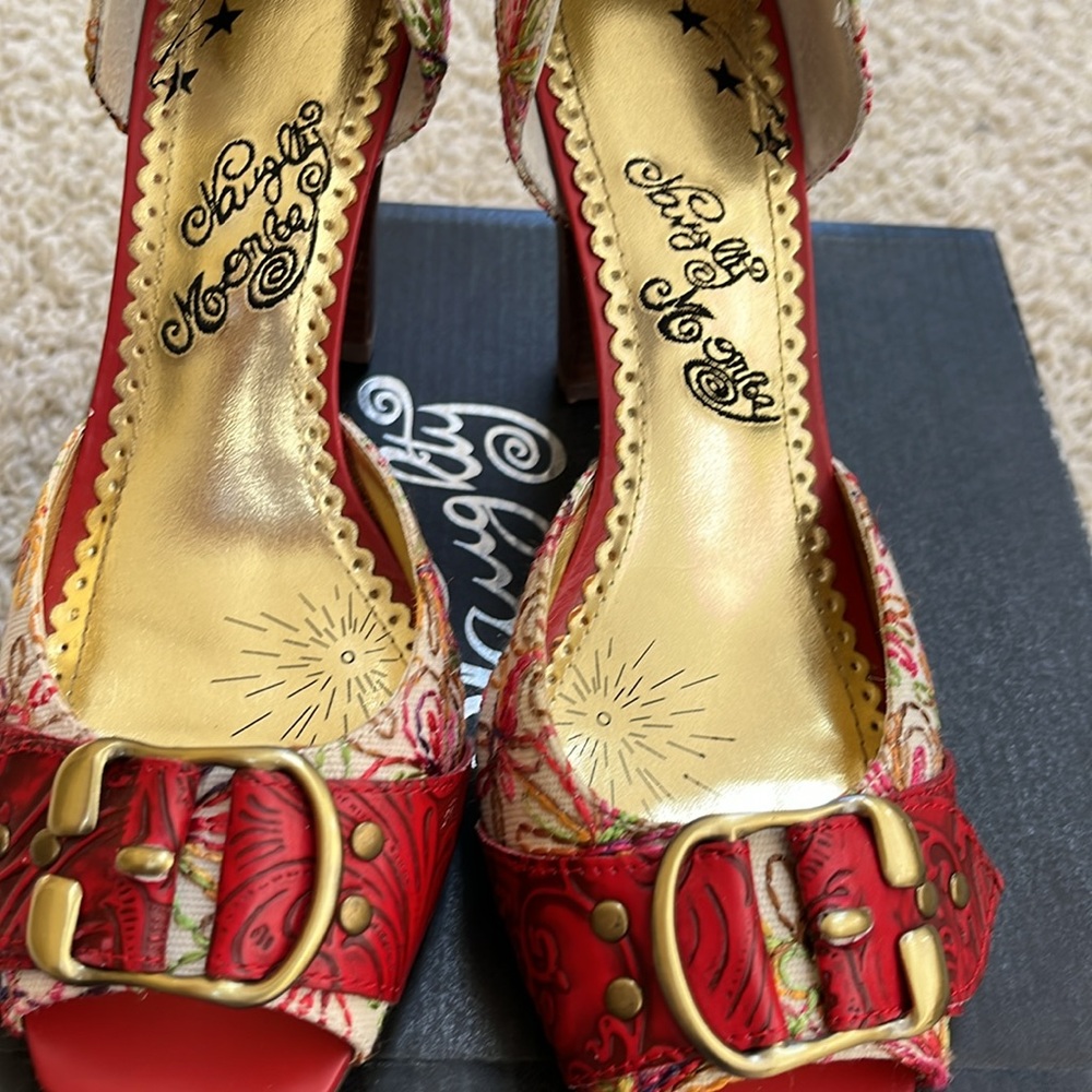 Naughty Monkey Scribble Dibble Open Toe Pumps, Guc - image 3